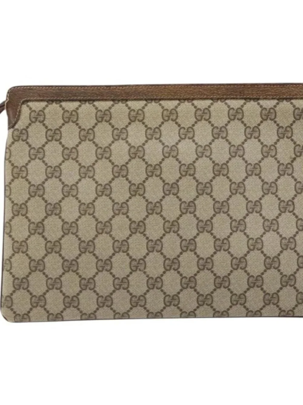 GUCCI GG Supreme Web Sherry Line Clutch Bag PVC Beige Gold Auth 182207